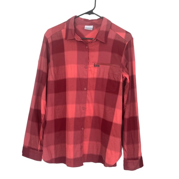 Columbia Tops - Columbia Flannel Shirt Pink Mauve Button Down Long Sleeve Plaid Fall Top Large